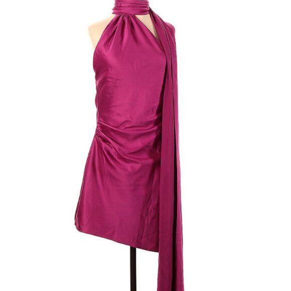 House of CB Aida HOT PINK ASYMMETRIC WRAP NECK DRESS Valentines - Picture 2 of 5